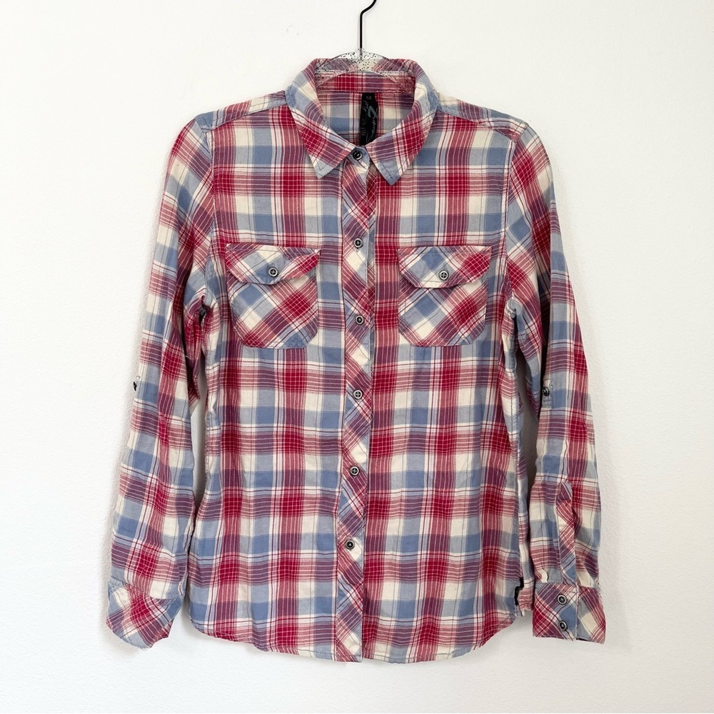 Seven7 Womens Plaid Long Sleeve Shirt Western Fall Rodeo Cowgirl Size M